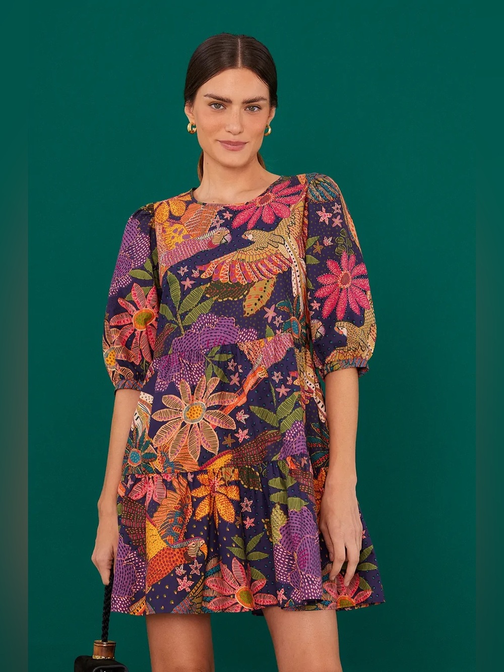 NEW Farm Rio Navy Cool Macaw Organic Cotton Mini Dress Women's XS